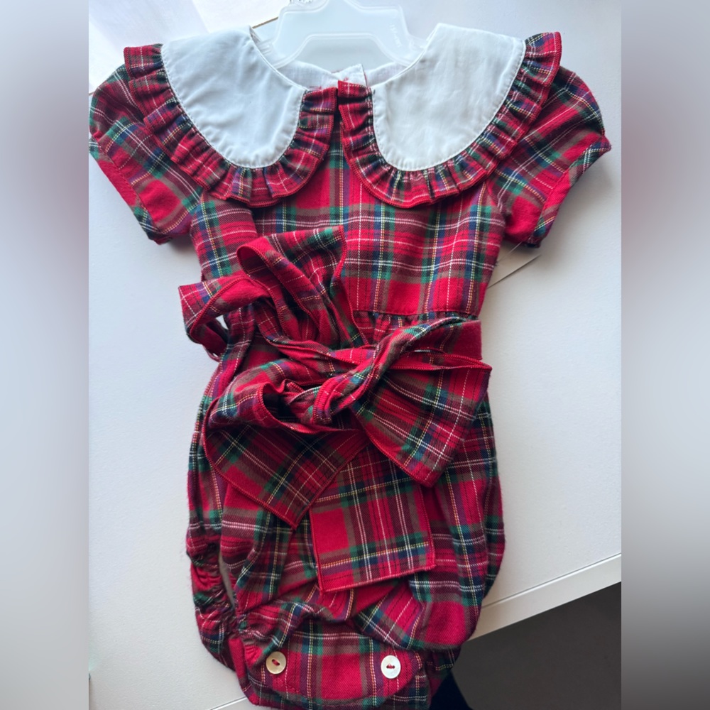 Baby Malika Red Bow Tartan Romper (3M)